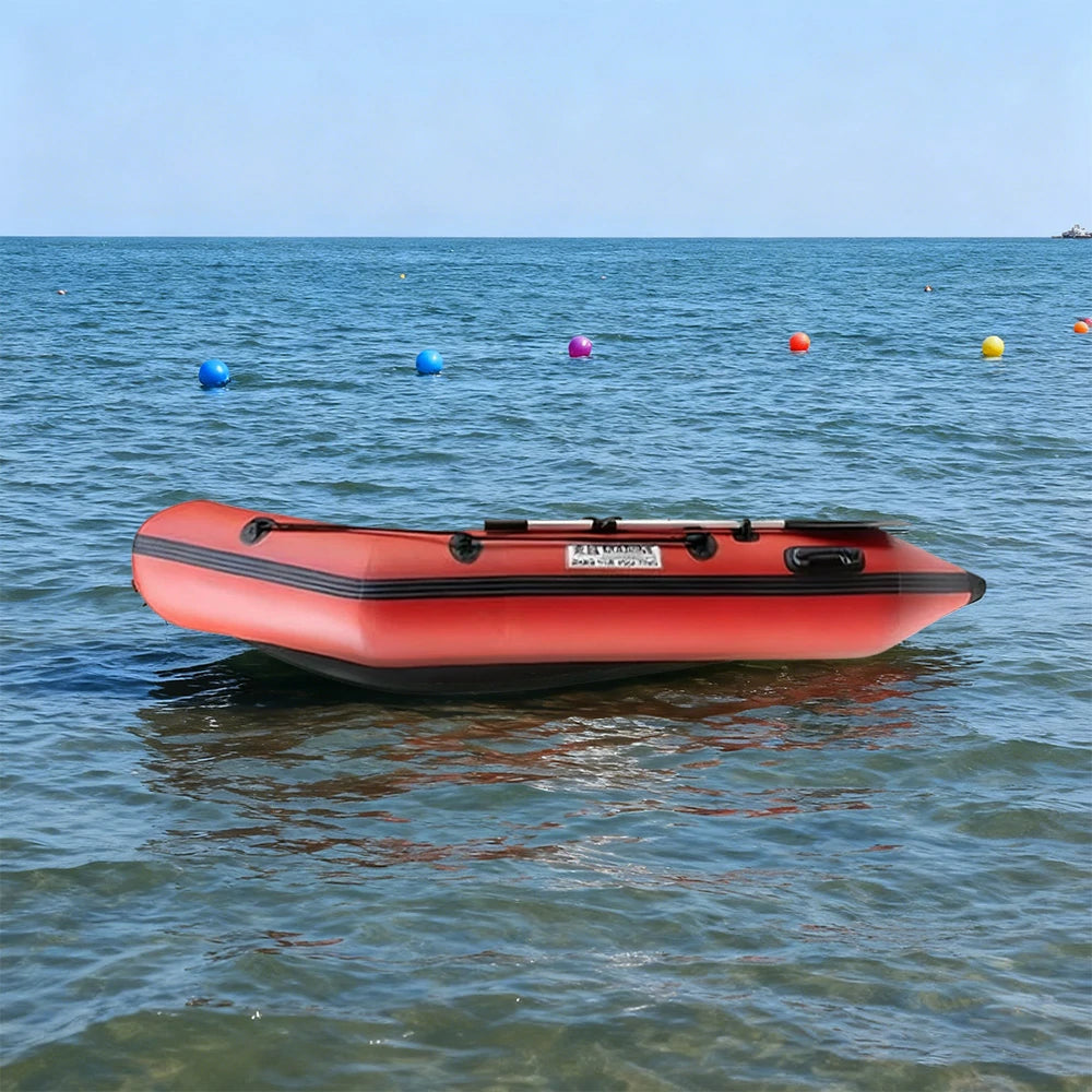 TREKKA 230/280/330cm Inflatable Kayak Durable PVC Construction Multi-Chamber Design Quick-Drain Valve Ideal for Fishing & Recreation - Red