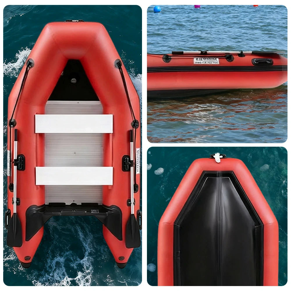 TREKKA 230/280/330cm Inflatable Kayak Durable PVC Construction Multi-Chamber Design Quick-Drain Valve Ideal for Fishing & Recreation - Red