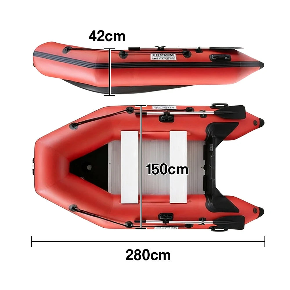 TREKKA 230/280/330cm Inflatable Kayak Durable PVC Construction Multi-Chamber Design Quick-Drain Valve Ideal for Fishing & Recreation - Red