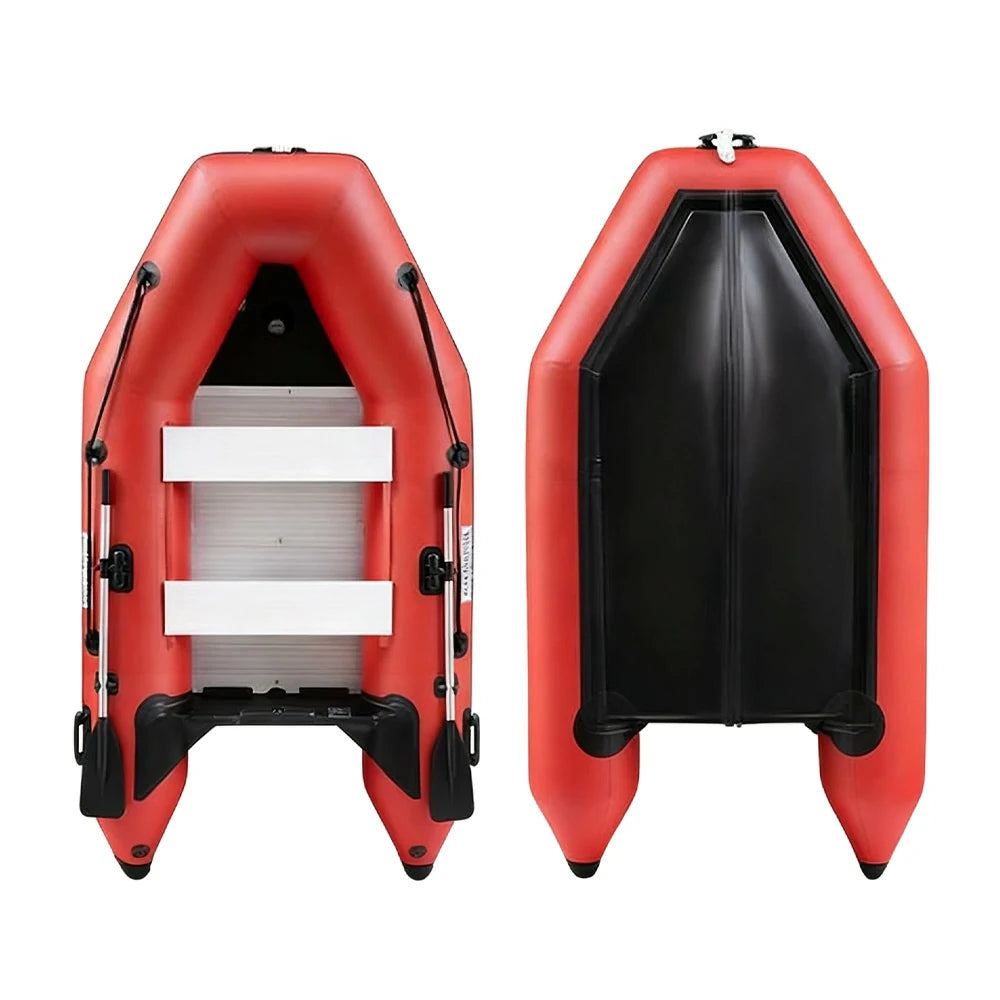 TREKKA 230/280/330cm Inflatable Kayak Durable PVC Construction Multi-Chamber Design Quick-Drain Valve Ideal for Fishing & Recreation - Red