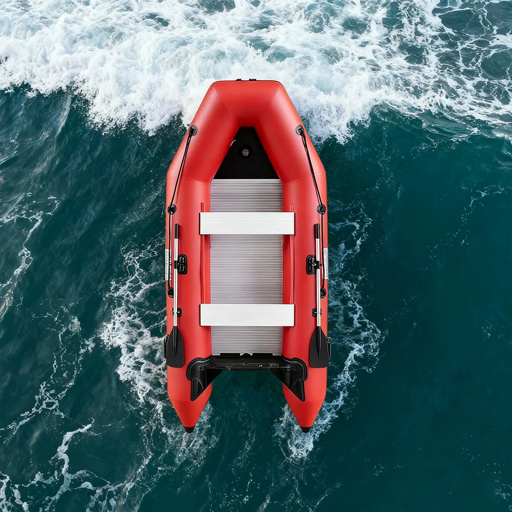 TREKKA 230/280/330cm Inflatable Kayak Durable PVC Construction Multi-Chamber Design Quick-Drain Valve Ideal for Fishing & Recreation - Red