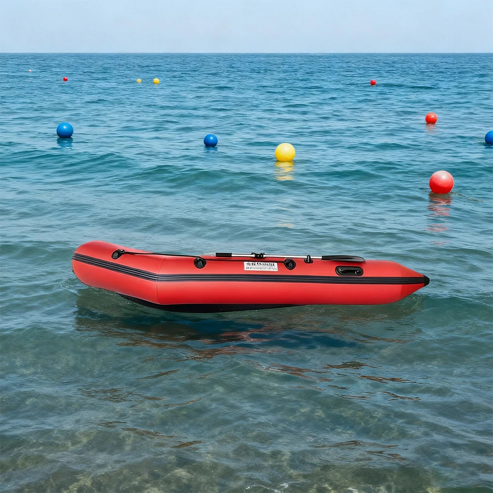 TREKKA 230/280/330cm Inflatable Kayak Durable PVC Construction Multi-Chamber Design Quick-Drain Valve Ideal for Fishing & Recreation - Red