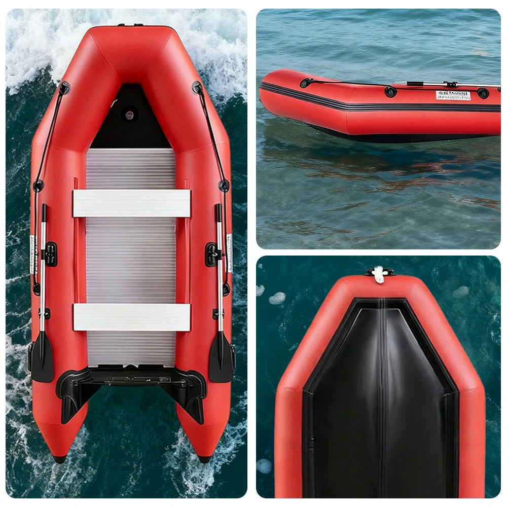 TREKKA 230/280/330cm Inflatable Kayak Durable PVC Construction Multi-Chamber Design Quick-Drain Valve Ideal for Fishing & Recreation - Red