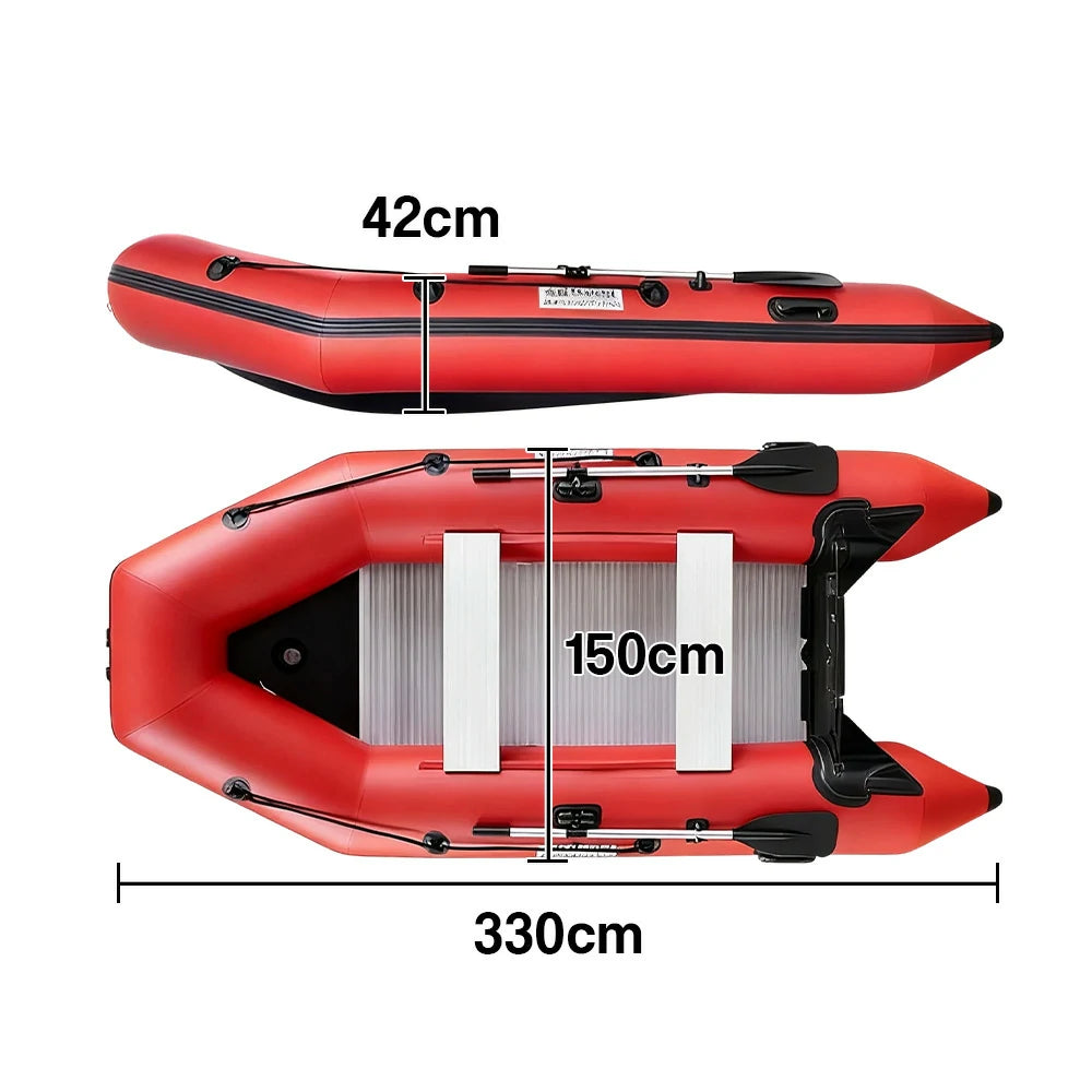 TREKKA 230/280/330cm Inflatable Kayak Durable PVC Construction Multi-Chamber Design Quick-Drain Valve Ideal for Fishing & Recreation - Red
