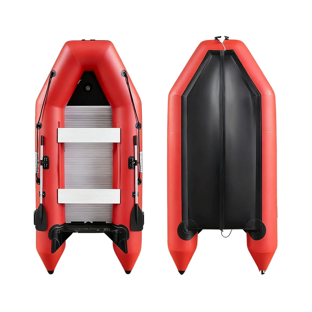 TREKKA 230/280/330cm Inflatable Kayak Durable PVC Construction Multi-Chamber Design Quick-Drain Valve Ideal for Fishing & Recreation - Red