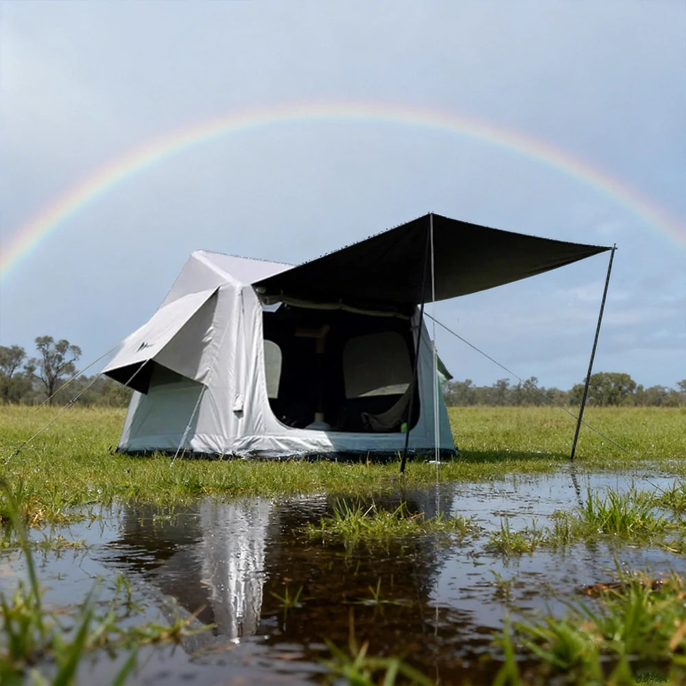TREKKA Ridge Camping Tent with Large Blackout Awning - UV-Resistant, Waterproof, Spacious Interior, Easy Setup - Black