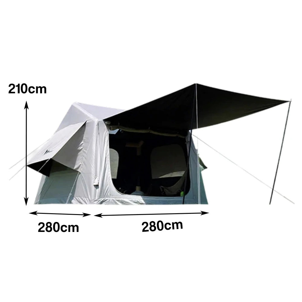 TREKKA Ridge Camping Tent with Large Blackout Awning - UV-Resistant, Waterproof, Spacious Interior, Easy Setup - Black
