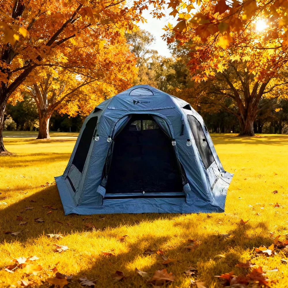 TREKKA Camping Tent with Mesh, Floor Mat & 3-Side TPU Door Panels - Waterproof, Windproof, Spacious, Easy Setup - Blue