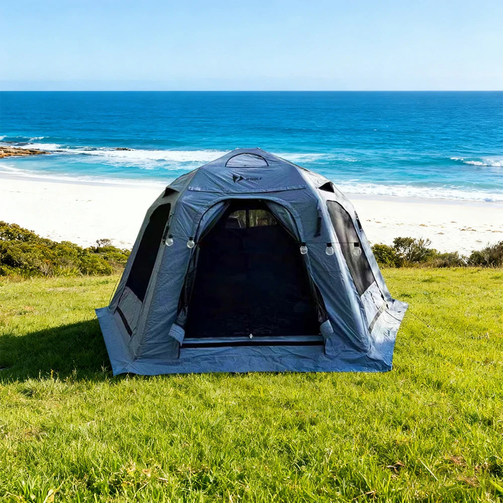 TREKKA Camping Tent with Mesh, Floor Mat & 3-Side TPU Door Panels - Waterproof, Windproof, Spacious, Easy Setup - Blue