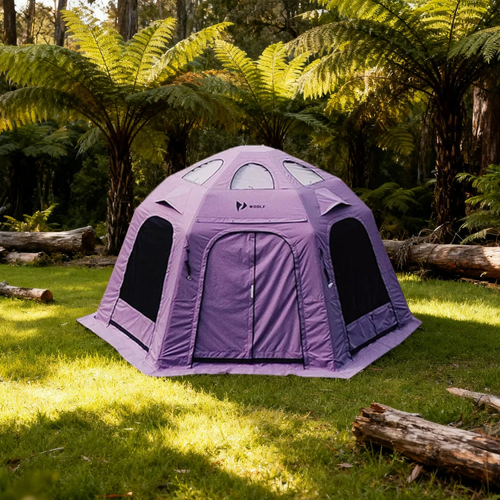 TREKKA Camping Tent with Mesh, Floor Mat & 3-Side TPU Door Panels - Waterproof, Windproof, Spacious, Easy Setup - Purple