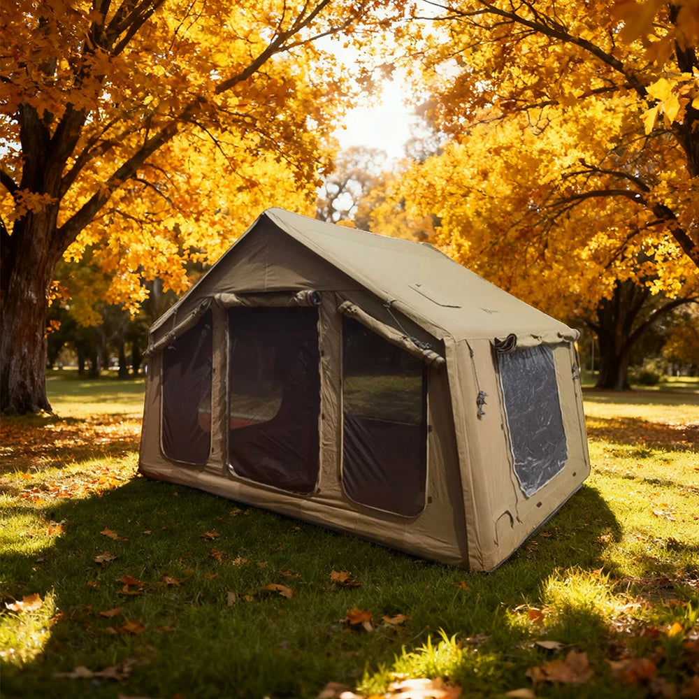 TREKKA Poly-Cotton Camping Tent - Durable Weather-Resistant Fabric, Breathable Mesh Windows, Spacious Interior, Easy Setup - Khaki