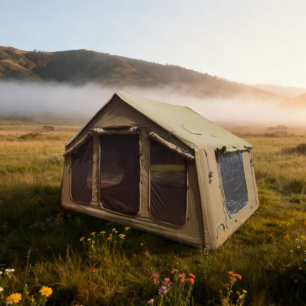 TREKKA Poly-Cotton Camping Tent - Durable Weather-Resistant Fabric, Breathable Mesh Windows, Spacious Interior, Easy Setup - Khaki