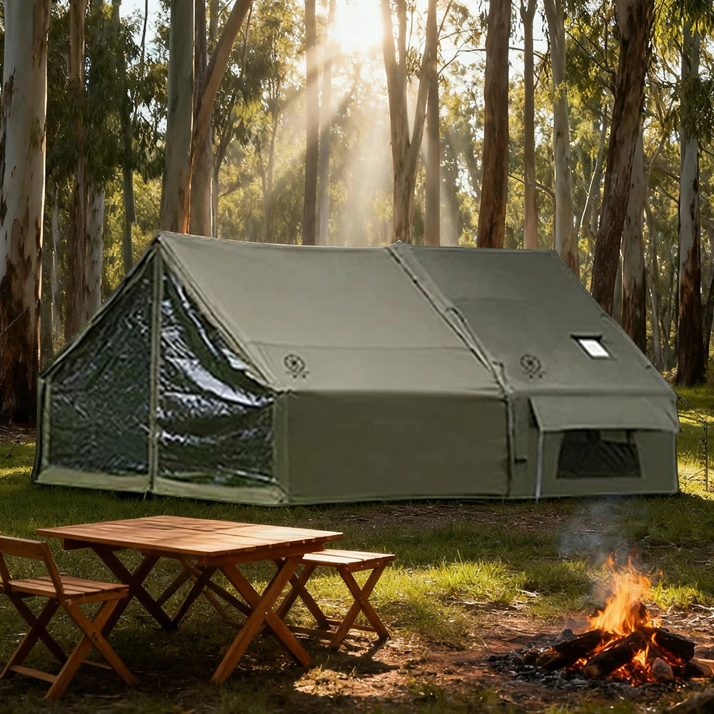 TREKKA Inflatable Camping Tent with Blackout Vestibule - UPF50+ Sun Protection, All-Season Shelter for 2–4 People - Army Green