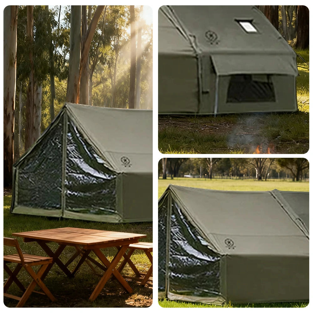 TREKKA Inflatable Camping Tent with Blackout Vestibule - UPF50+ Sun Protection, All-Season Shelter for 2–4 People - Army Green