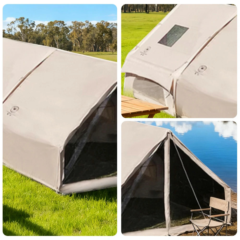 TREKKA Inflatable Camping Tent with Blackout Vestibule - UPF50+ Sun Protection, All-Season Shelter for 2–4 People - Beige