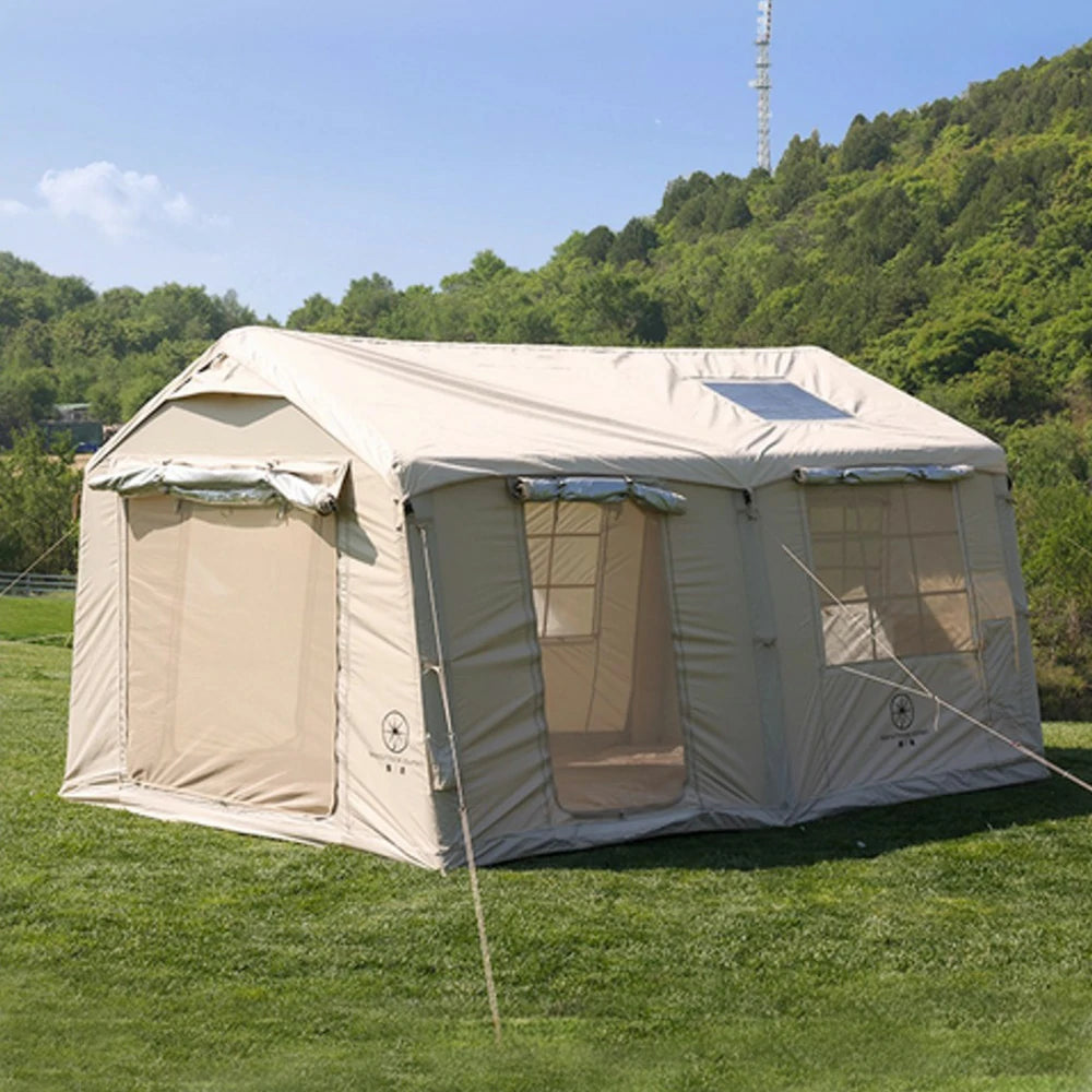TREKKA 12X Inflatable Camping Tent with Oxford Fabric - Quick Inflation Setup, Stable Air-Beam Structure, Spacious Family Shelter - Beige