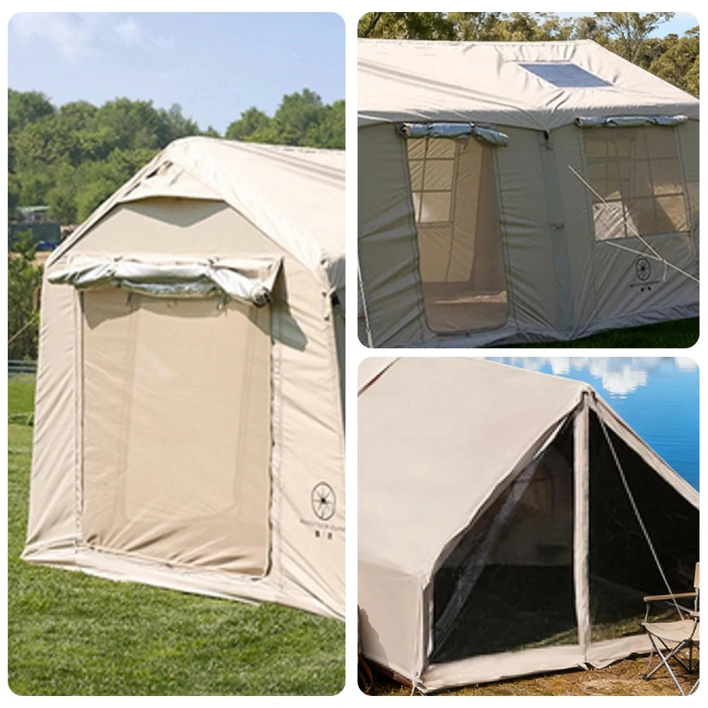 TREKKA 12X Inflatable Camping Tent with Oxford Fabric - Quick Inflation Setup, Stable Air-Beam Structure, Spacious Family Shelter - Beige