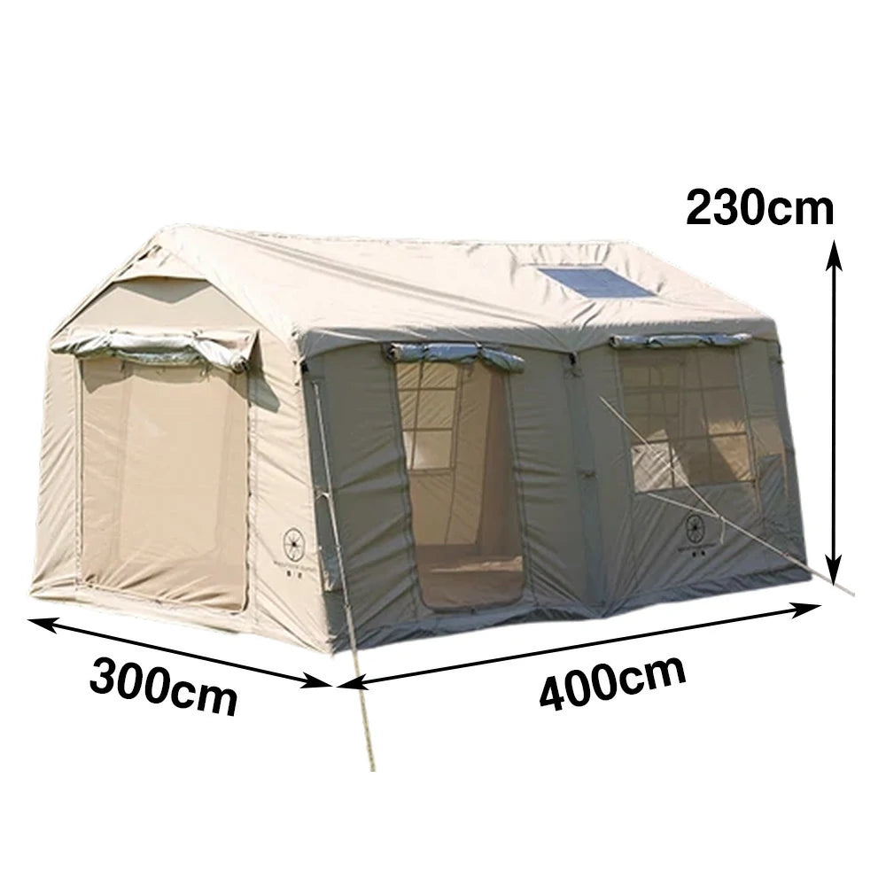 TREKKA 12X Inflatable Camping Tent with Oxford Fabric - Quick Inflation Setup, Stable Air-Beam Structure, Spacious Family Shelter - Beige