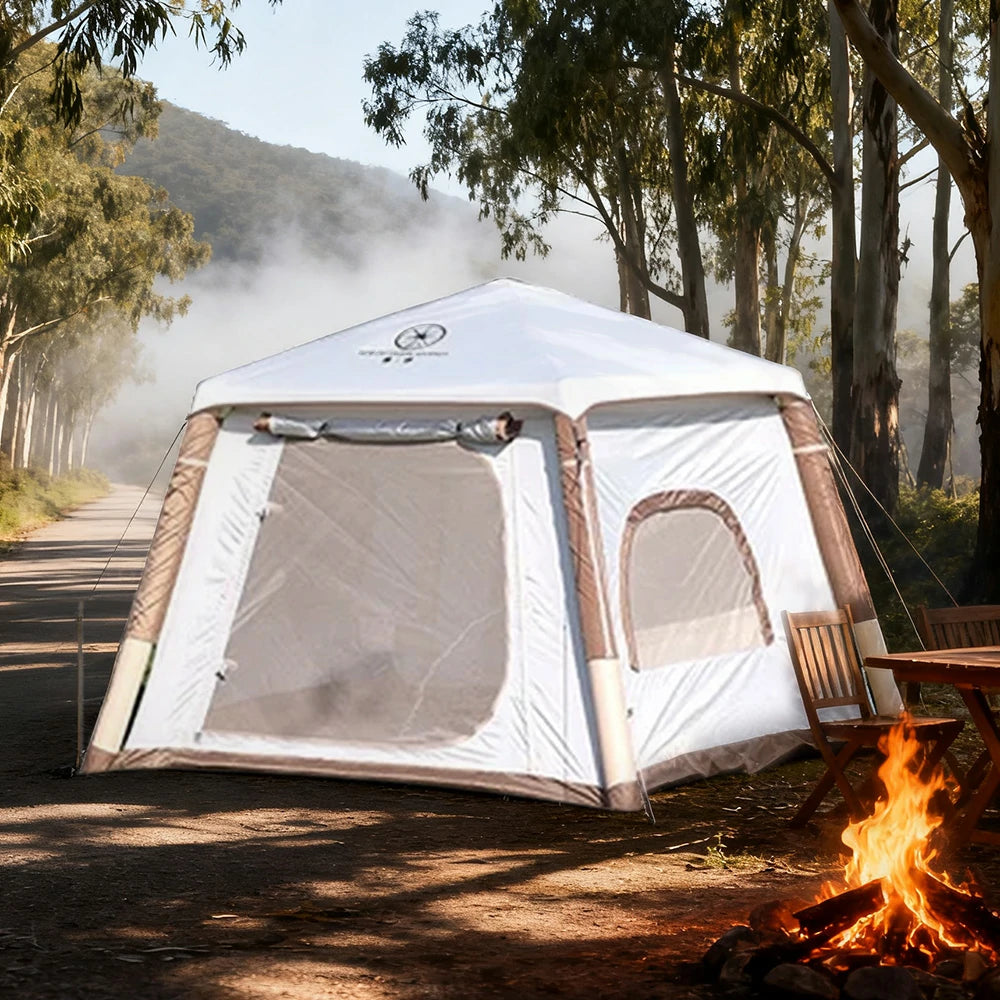 TREKKA Inflatable Camping Tent with Silver-Coated Roof - UPF50+ Sun Protection, Easy Setup, Compact Shelter for 2-4 People - Cream White