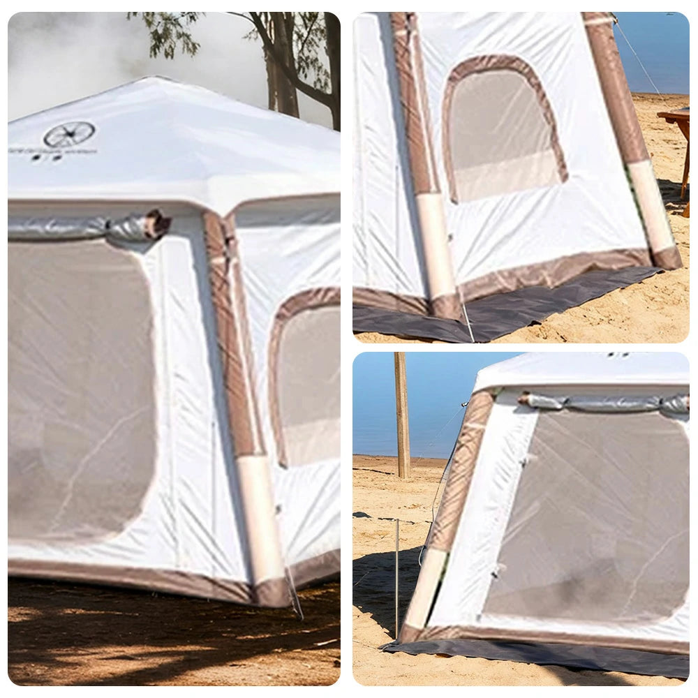TREKKA Inflatable Camping Tent with Silver-Coated Roof - UPF50+ Sun Protection, Easy Setup, Compact Shelter for 2-4 People - Cream White