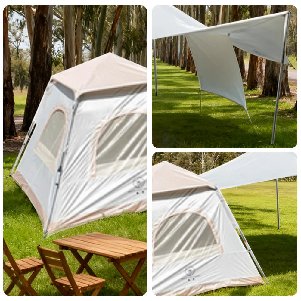 TREKKA Frame-Supported Auto-Open Camping Tent with Silver-Coated Canopy - Quick Setup, UPF50+ Sun Protection, Compact Outdoor Shelter - Light Khaki
