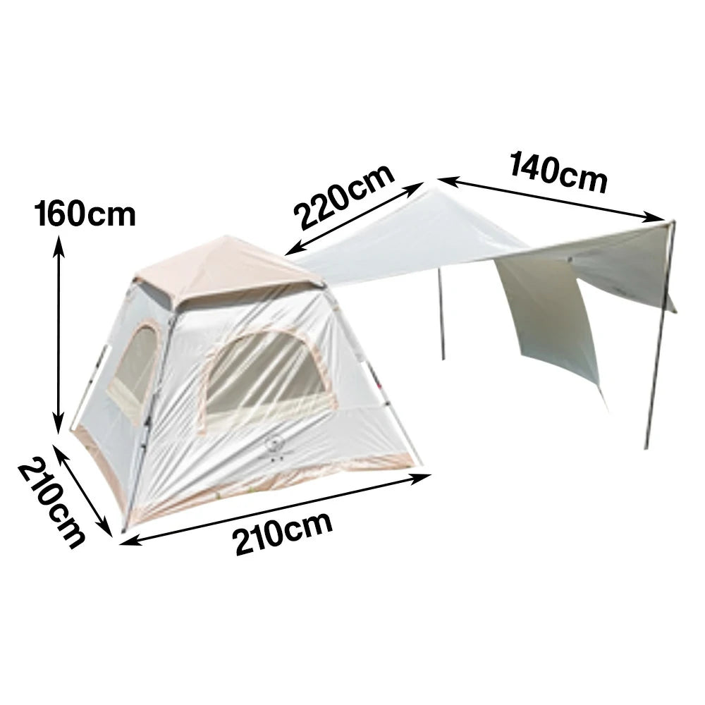 TREKKA Frame-Supported Auto-Open Camping Tent with Silver-Coated Canopy - Quick Setup, UPF50+ Sun Protection, Compact Outdoor Shelter - Light Khaki
