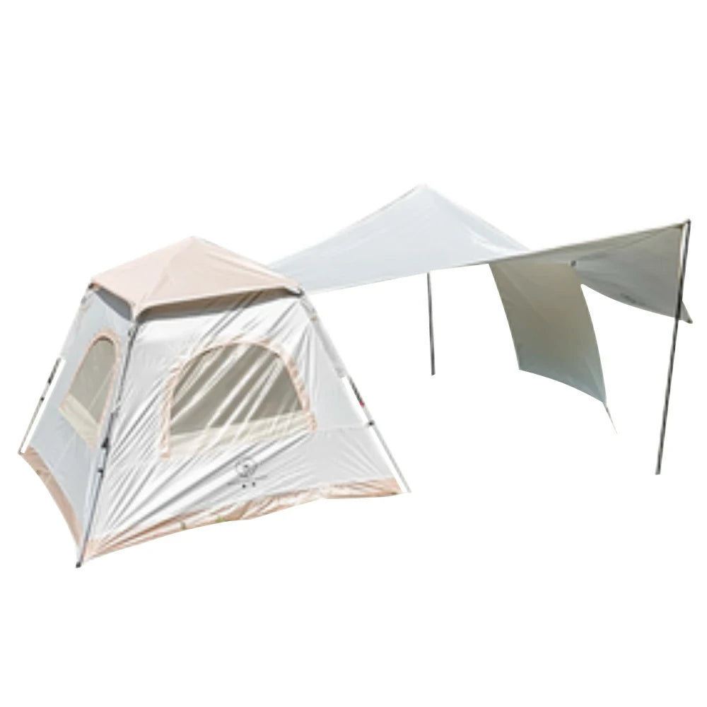 TREKKA Frame-Supported Auto-Open Camping Tent with Silver-Coated Canopy - Quick Setup, UPF50+ Sun Protection, Compact Outdoor Shelter - Light Khaki