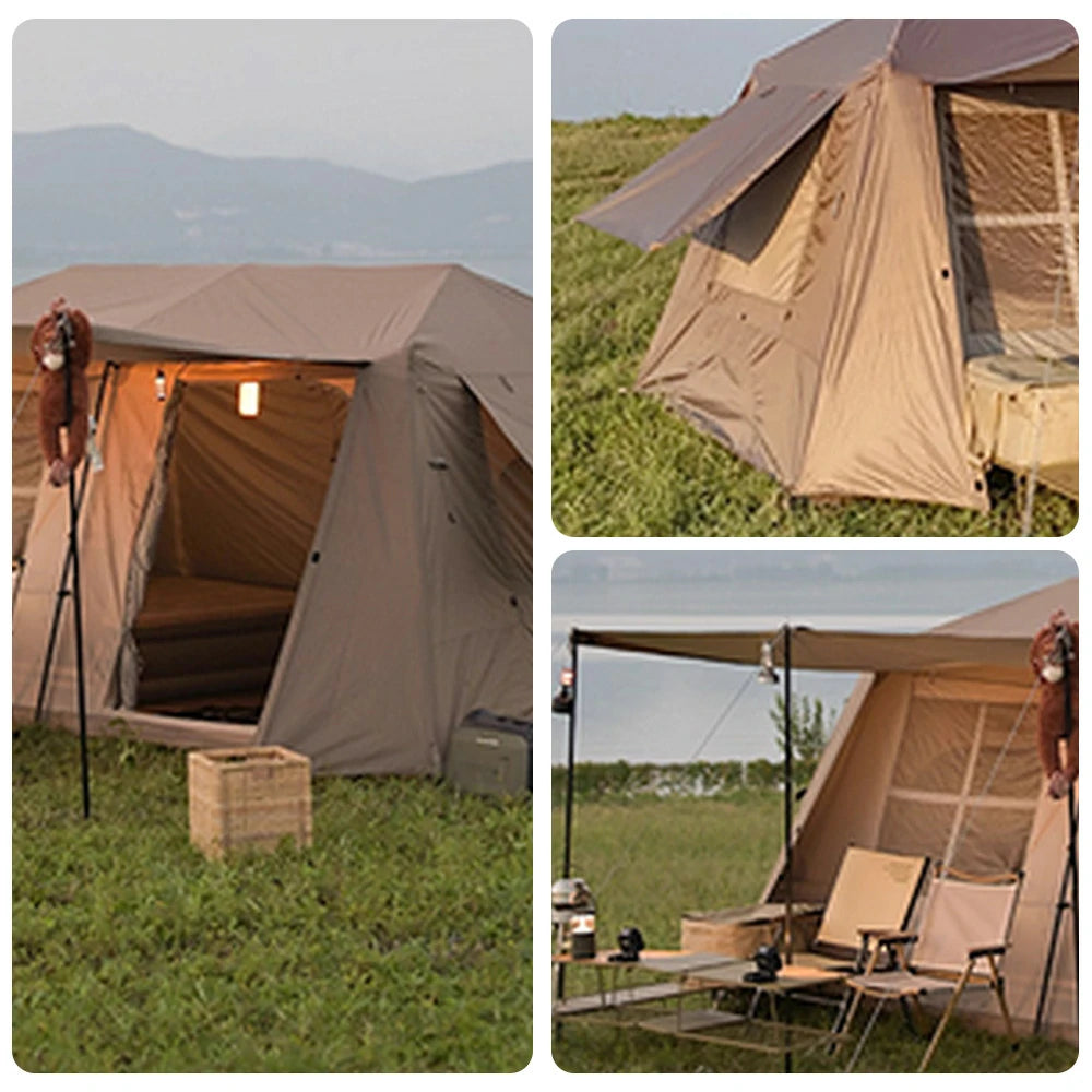 TREKKA Ridge-Style Camping Tent with Approx. 13 Sq. m Space - Two-Room One-Living-Area Layout, Auto-Open Design, Spacious Family Shelter - Brown