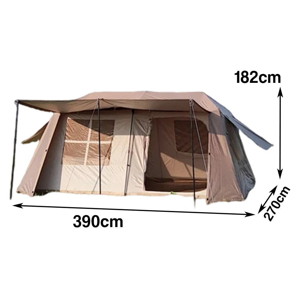 TREKKA Ridge-Style Camping Tent with Approx. 13 Sq. m Space - Two-Room One-Living-Area Layout, Auto-Open Design, Spacious Family Shelter - Brown