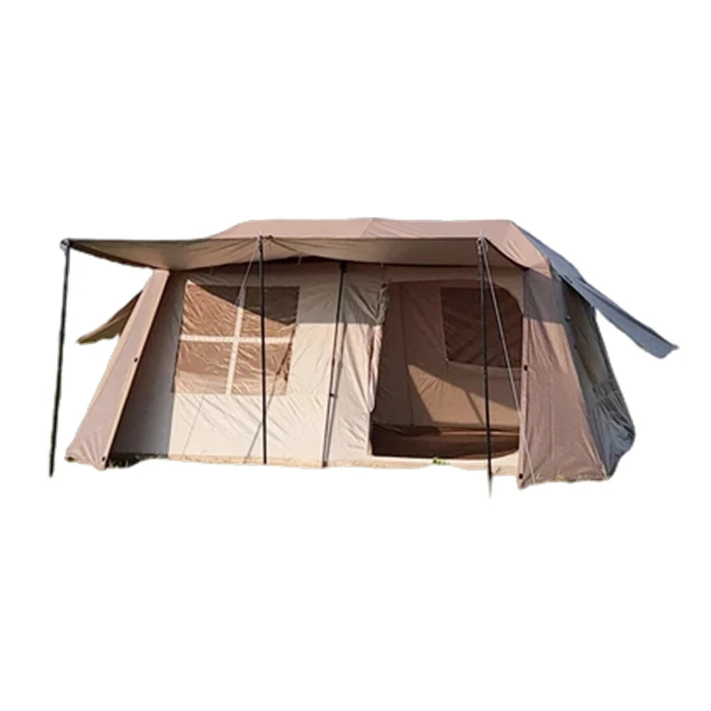 TREKKA Ridge-Style Camping Tent with Approx. 13 Sq. m Space - Two-Room One-Living-Area Layout, Auto-Open Design, Spacious Family Shelter - Brown