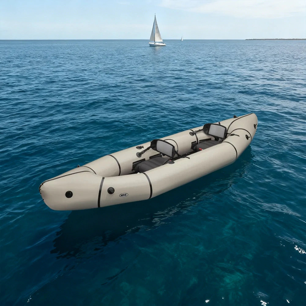 TREKKA 2-Person Inflatable Kayak Streamlined Patented Hull Lightweight Compact Design Spacious Interior for Recreation & Travel - Beige