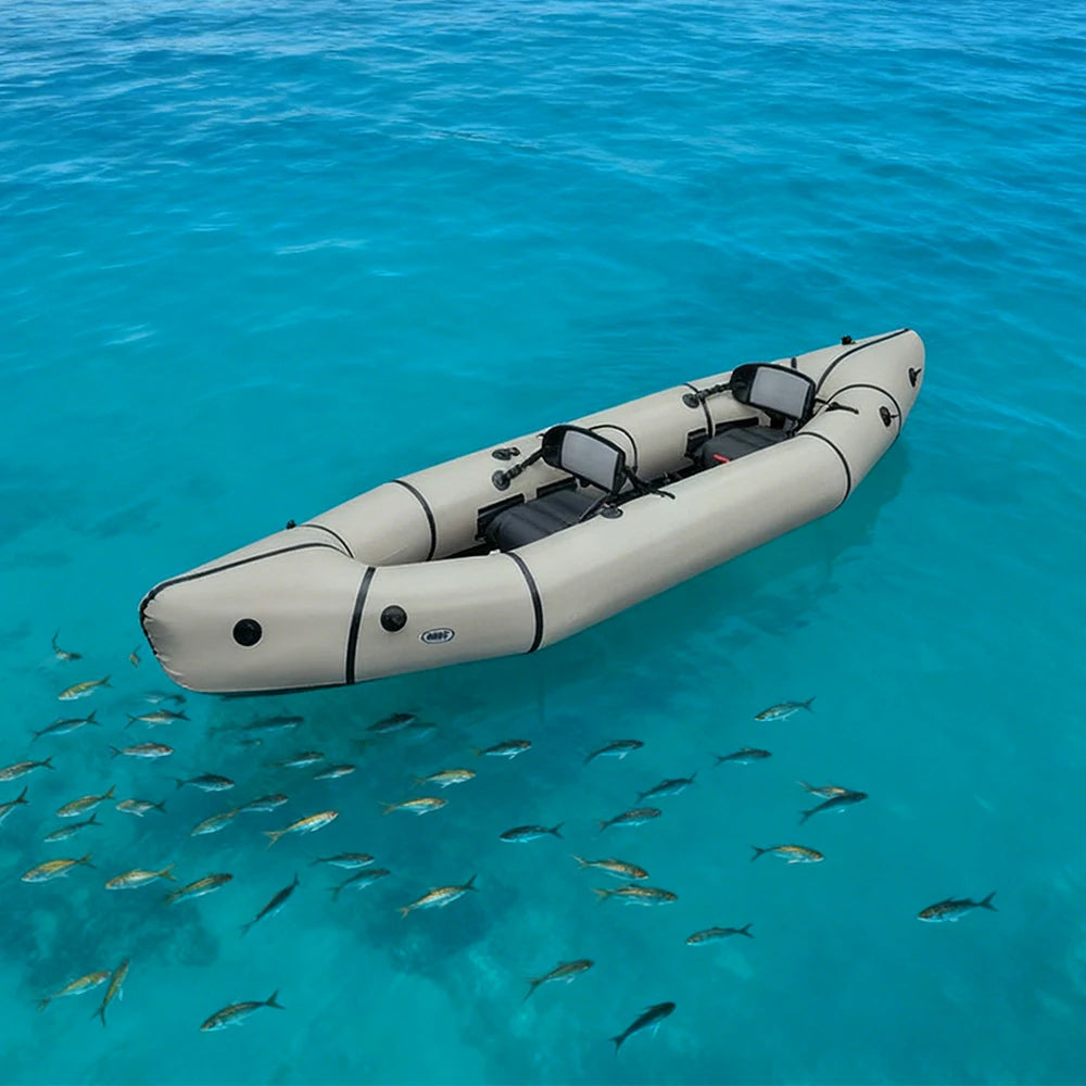 TREKKA 2-Person Inflatable Kayak Streamlined Patented Hull Lightweight Compact Design Spacious Interior for Recreation & Travel - Beige