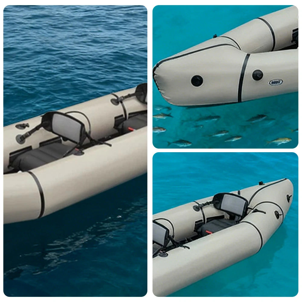 TREKKA 2-Person Inflatable Kayak Streamlined Patented Hull Lightweight Compact Design Spacious Interior for Recreation & Travel - Beige