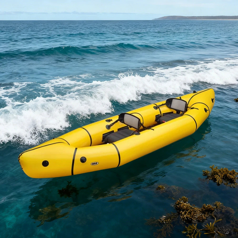 TREKKA 2-Person Inflatable Kayak Streamlined Patented Hull Lightweight Compact Design Spacious Interior for Recreation & Travel - Yellow