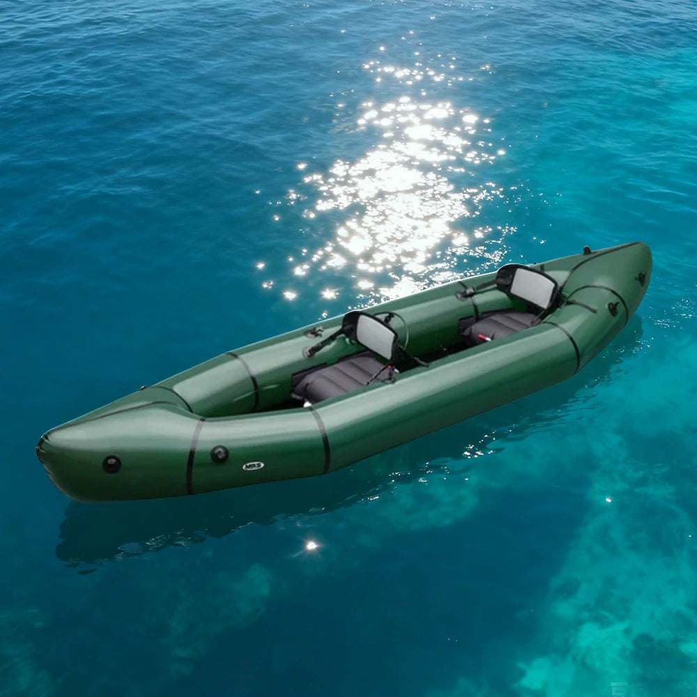 TREKKA 2-Person Inflatable Kayak Streamlined Patented Hull Lightweight Compact Design Spacious Interior for Recreation & Travel - Green