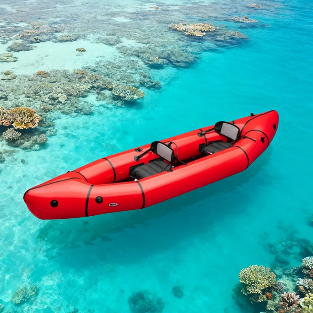 TREKKA 2-Person Inflatable Kayak Streamlined Patented Hull Lightweight Compact Design Spacious Interior for Recreation & Travel - Red