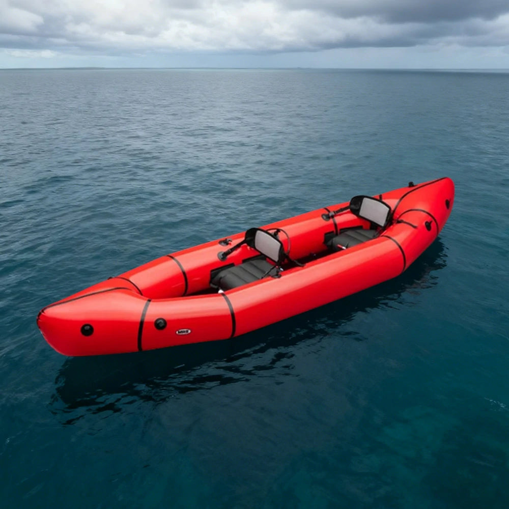 TREKKA 2-Person Inflatable Kayak Streamlined Patented Hull Lightweight Compact Design Spacious Interior for Recreation & Travel - Red