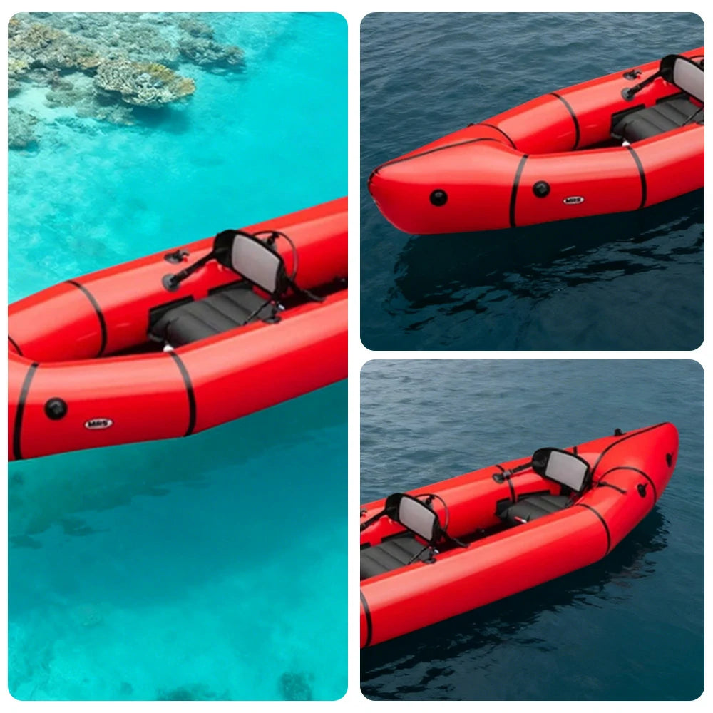 TREKKA 2-Person Inflatable Kayak Streamlined Patented Hull Lightweight Compact Design Spacious Interior for Recreation & Travel - Red