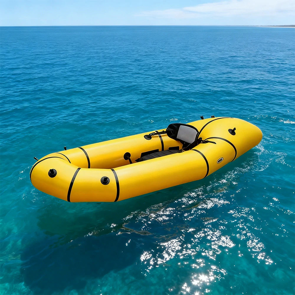 TREKKA Single Inflatable Kayak Lightweight Compact Design Breathable Mesh Backrest Ideal for Boating & Fishing - Yellow