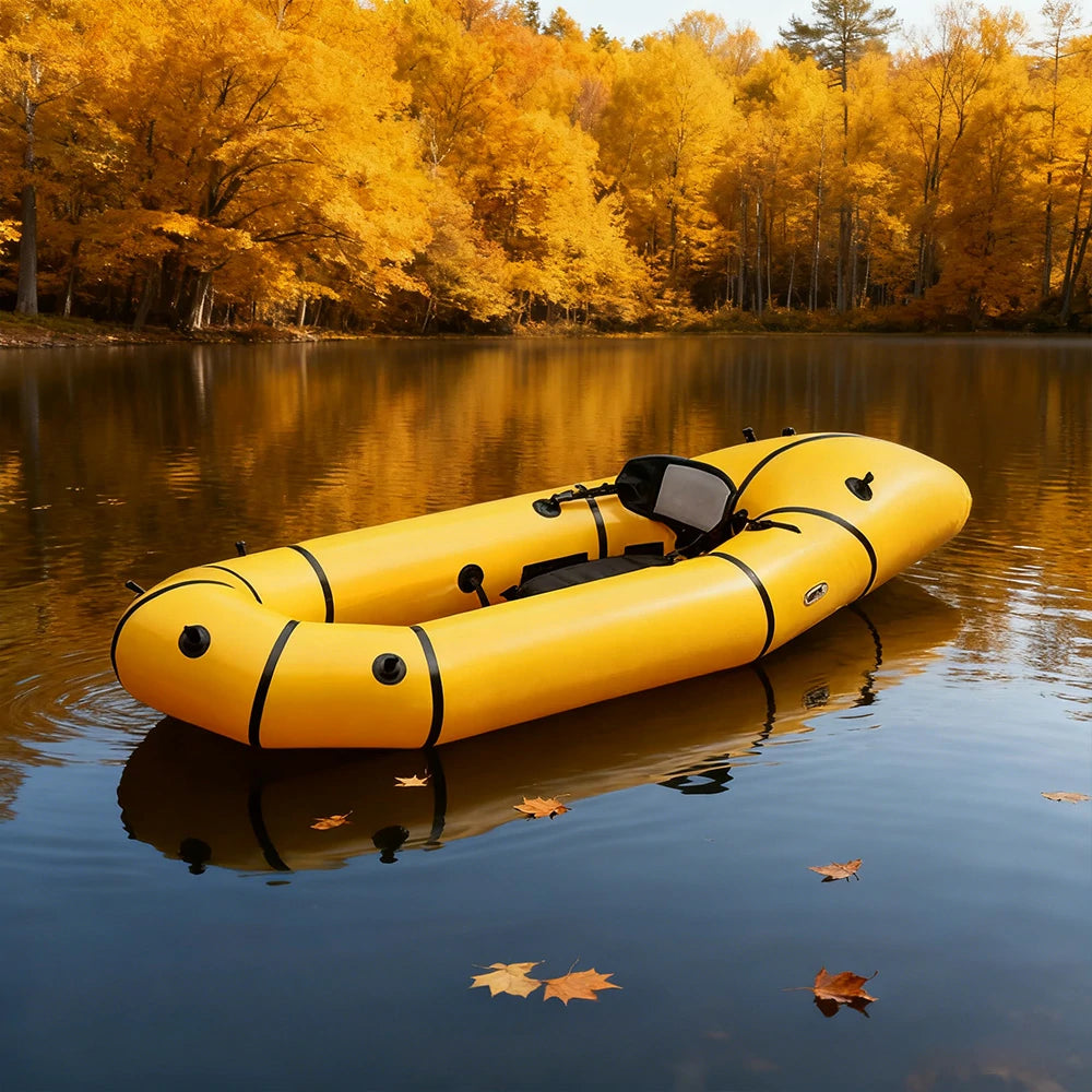 TREKKA Single Inflatable Kayak Lightweight Compact Design Breathable Mesh Backrest Ideal for Boating & Fishing - Yellow