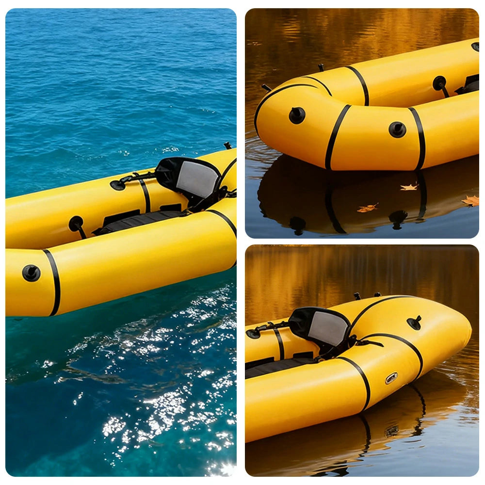 TREKKA Single Inflatable Kayak Lightweight Compact Design Breathable Mesh Backrest Ideal for Boating & Fishing - Yellow