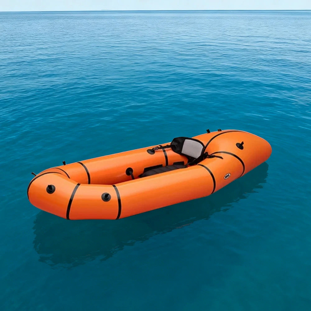 TREKKA Single Inflatable Kayak Lightweight Compact Design Breathable Mesh Backrest Ideal for Boating & Fishing - Orange