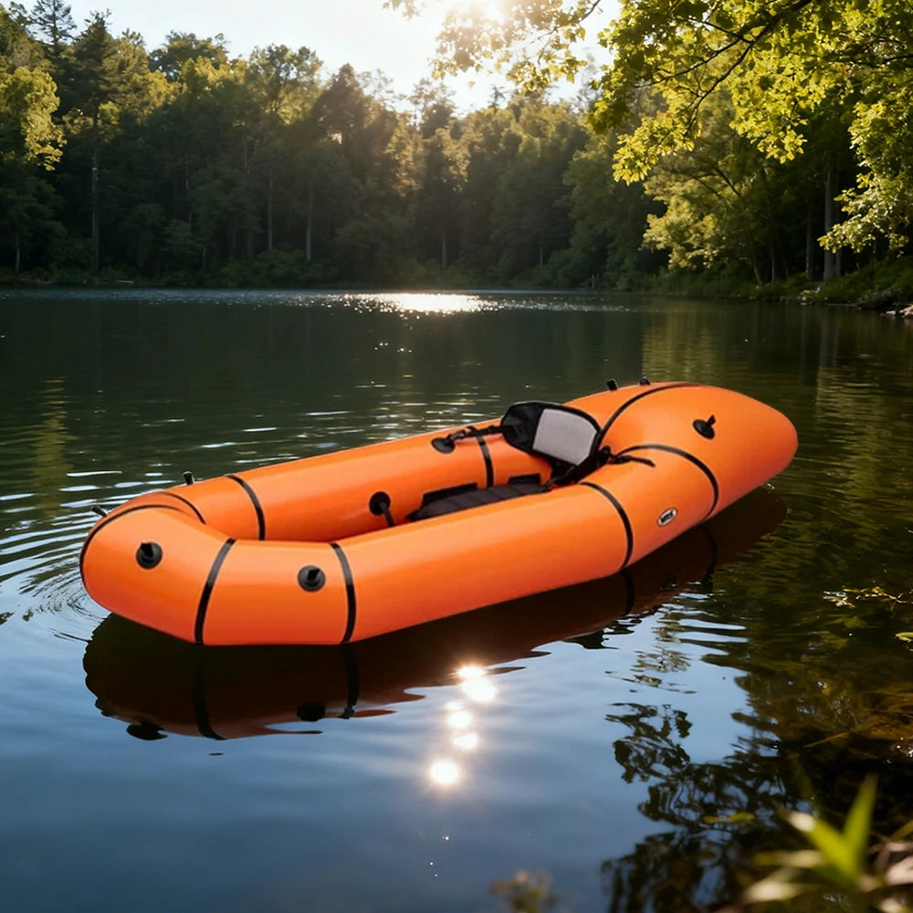 TREKKA Single Inflatable Kayak Lightweight Compact Design Breathable Mesh Backrest Ideal for Boating & Fishing - Orange