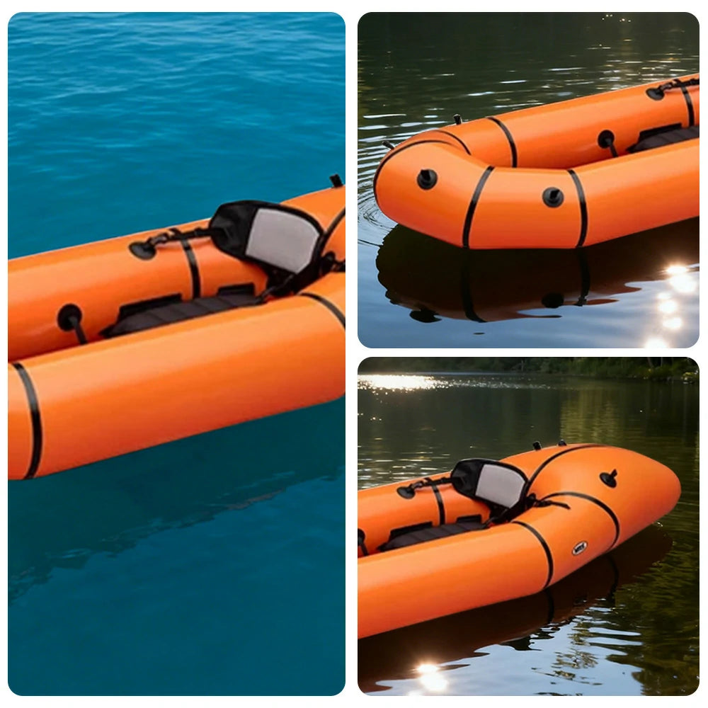 TREKKA Single Inflatable Kayak Lightweight Compact Design Breathable Mesh Backrest Ideal for Boating & Fishing - Orange