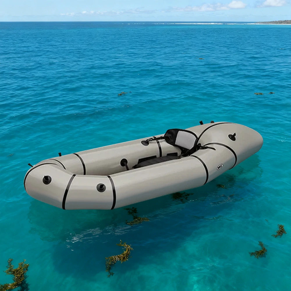 TREKKA Single Inflatable Kayak Lightweight Compact Design Breathable Mesh Backrest Ideal for Boating & Fishing - Beige