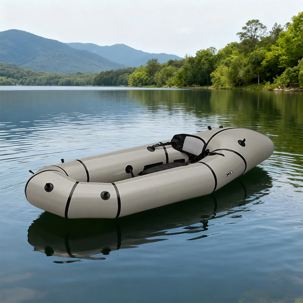 TREKKA Single Inflatable Kayak Lightweight Compact Design Breathable Mesh Backrest Ideal for Boating & Fishing - Beige