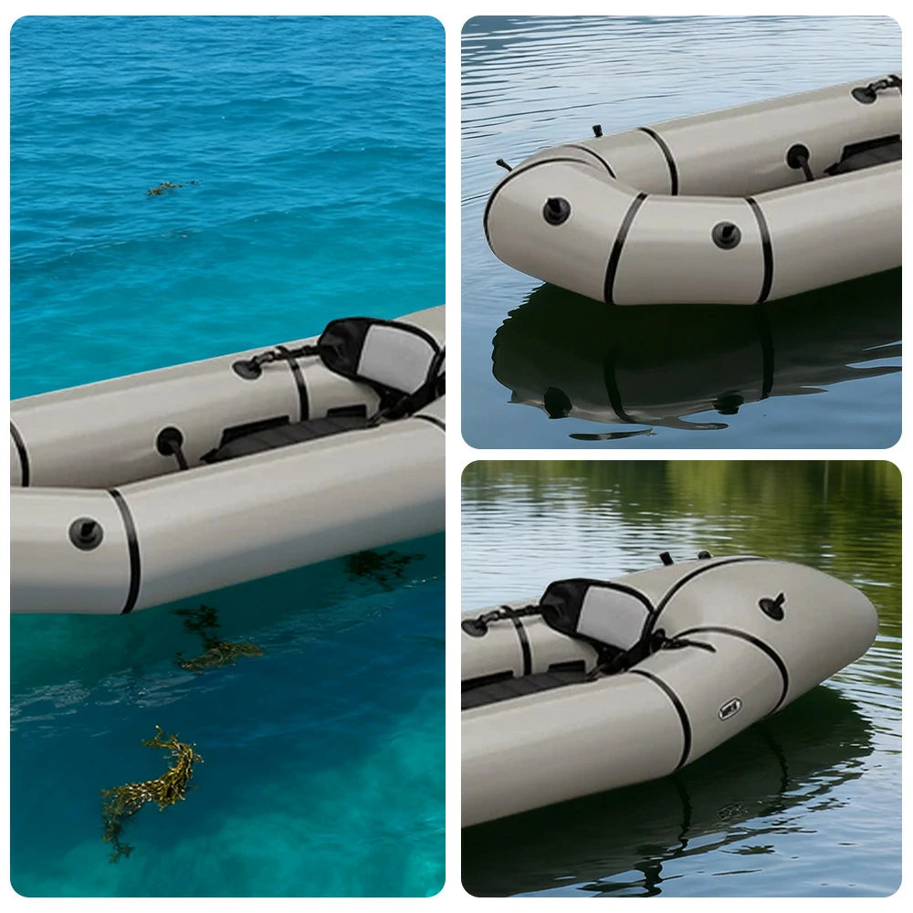 TREKKA Single Inflatable Kayak Lightweight Compact Design Breathable Mesh Backrest Ideal for Boating & Fishing - Beige