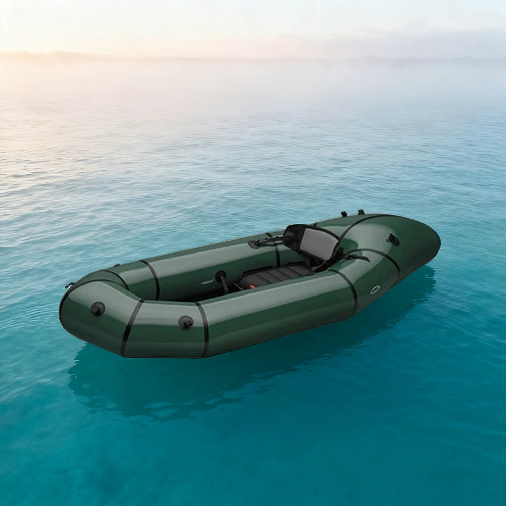 TREKKA Single Inflatable Kayak Lightweight Compact Design Breathable Mesh Backrest Ideal for Boating & Fishing - Green