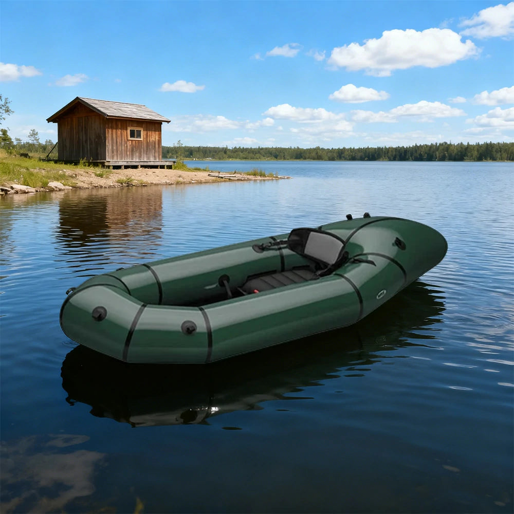 TREKKA Single Inflatable Kayak Lightweight Compact Design Breathable Mesh Backrest Ideal for Boating & Fishing - Green