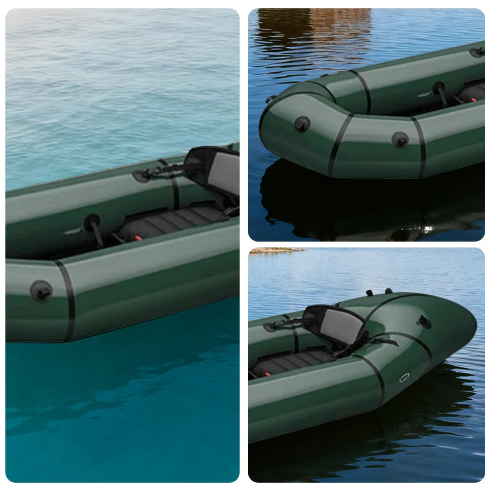 TREKKA Single Inflatable Kayak Lightweight Compact Design Breathable Mesh Backrest Ideal for Boating & Fishing - Green